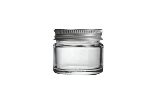 15ml Clear Glass Pot & Silver Aluminium Lid